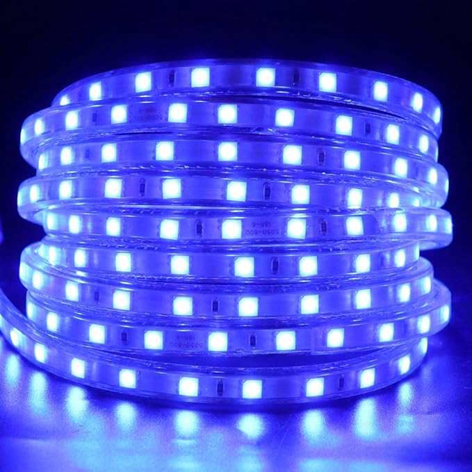 LED Light Strip Kit, AC 110-130V Flexible Waterproof Rope Lights, SMD 5050 60 LEDs/M for Indoor Outdoor Commercial Lighting, Accessories Included (Blue, 328ft/100m)