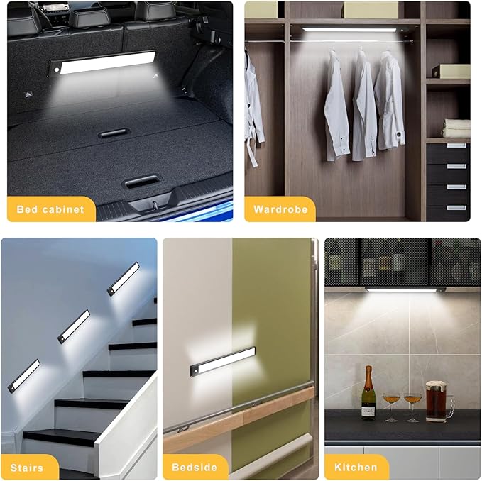 68 LED Motion Sensor Under Cabinet Lights, 3 Color Temps Indoor Dimmable Closet Light, Rechargeable Wireless Magnetic Strip Lights Night Light for Hallway, Stairway, Drawers, Wardrobe(2 Pack, 10 inch)