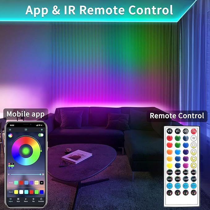 65.6ft Outdoor LED Strip Lights Waterproof,IP68 Outside Led Light Strips Waterproof with APP/Remote Control,Music Sync RGB Exterior Led Rope Lights for Bedroom roof Garden Staircase Parties