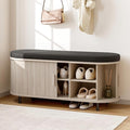 ONBRILL 43" Shoe Bench with Storage, Fluted Shoe Storage Bench with Cushion, Sliding Door and Adjustable Shelf, for Entryway, Hallway, Living Room, Natural White
