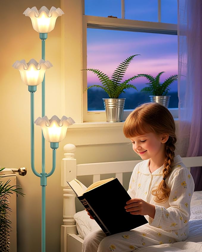 Lightdot Flower Floor Lamp 3-Lights Rustic Floor Lamps with 3000K Warm White Bulbs for Wedding Party Modern Tall Standing Lamp for Living Room/Bedroom-Grey Green-12