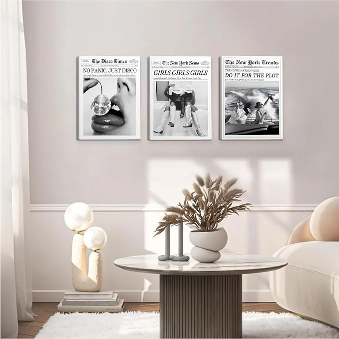 New York Trends Black and White Newspaper Wall Art,12x16In Vintage Healine Canvas Bedroom Wall Decor,Funky Feminist Framed Posters,Do It for The Plot,Bathroom Artwork for Bar Cart Girl Dorm Apartment Decorative,Framed