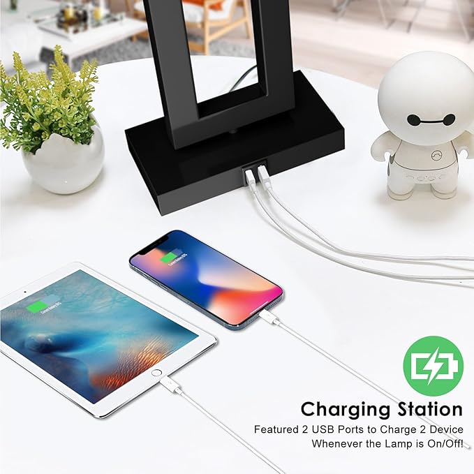 White& Black Table Lamp Set of 2 Touch Control Lamps 3-Way Dimmable Bedroom Bedside Nightstand Lamps w/USB Ports Modern Table Lamp for Living Room End Table Office, 22’’ Tall, Daylight