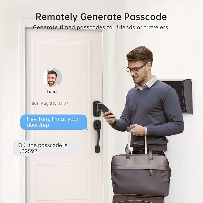 Smart WiFi Front Door Lock: Hornbill Keyless Entry Fingerprint Deadbolt with Handle Set Electronic Digital Keypad Door Locks APP Remote Control Alexa Auto Lock Black
