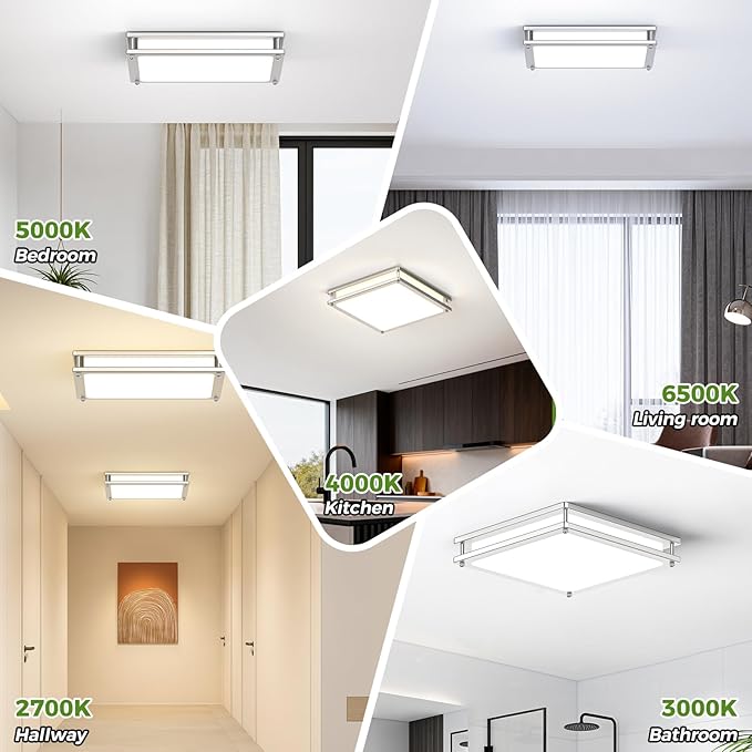 13 Inch Dimmable LED Ceiling Lights for Bedroom, 1-Pack 36W Square Flush Mount Light Fixtures, 3200LM Super Bright 2700K/3000K/4000K/5000K/6500K Adjustable Modern Lamps for Kitchen Bathroom Hallway