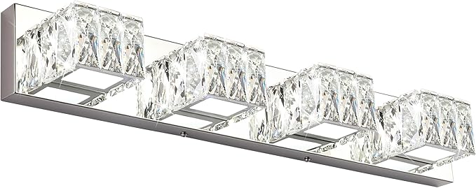 ZUZITO 4 Light Bathroom Vanity Light - Crystal Modern LED Vanity Lights Bar - Chrome Bath Lighting Fixtures Over Mirro