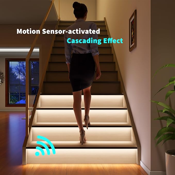 Stair Lights Indoor Motion Sensor Smart Interior Led Step Lights16 Stairs 40 Inch Length Cuttable Led Light Strip for Staircase Scene (Cool White 6000K, 16 Stairs)