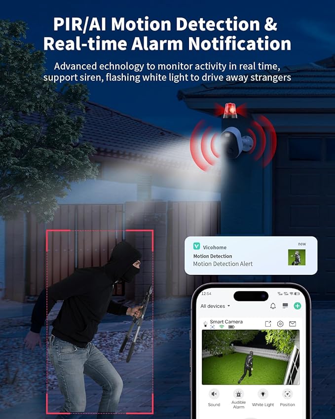 Security Cameras Wireless Outdoor, Battery Powered 2k Color Night Vision, AI Motion Detection, IP66 Weatherproof, 2-Way Talk, SD/Cloud Storage, 2.4Ghz WiFi Cameras for Home Security(with Solar Panel)