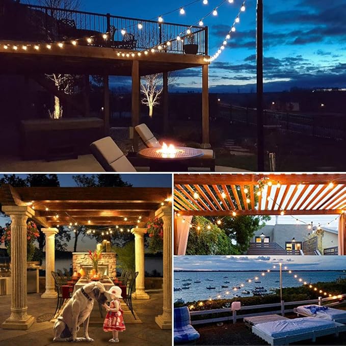 Outdoor String Lights 50ft Patio Lights with 55 G40 Bulbs (5 Spare), Connectable Globe String Lights for Party Tents Patio Gazebo Porch Deck Bistro Backyard Balcony Pergola Decor, Black Wire