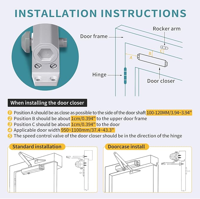 Medium Duty Hydraulic Door Closer for Commercial & Residential Use - Perfect for Screen Doors, Garage Entry, and Interior Doors with Soft Close Technology - Adjustable Automatic Door Closing Mechanism