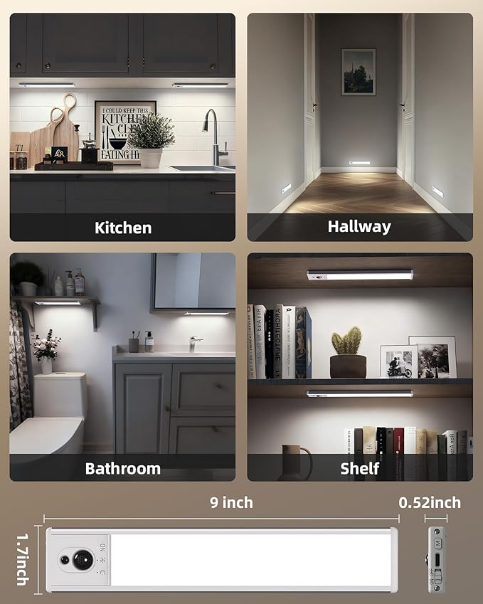 EZVALO 5-Pack Under Cabinet Lighting with Charging Station, 2400mAh Motion Sensor Light, LED Coutner Lights Wireless, 6500K Dimmable, Timer, Magnetic, with Remote Control for Kitchen, Closet, Stair