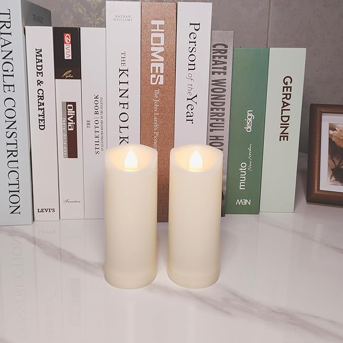 iZAN 2 Pack Flameless Battery Operated LED Pillar Candles with Remote Outdoor Waterproof Flickering Decorative Lights for Halloween Christmas Home Kitchen Décor Wedding Party Event Decorations 2”x5”