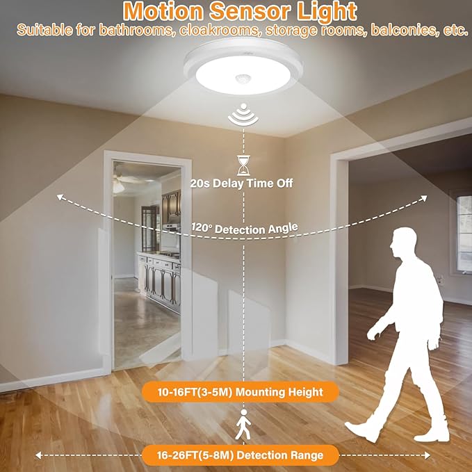 Battery Operated Motion Sensor Ceiling Light with Remote, 3 Color, Dimmable, Wireless LED Battery Powered Closet Light, for Closet Doorway Stairs Hallway Bathroom, 1 Packs(Battery Not Included)