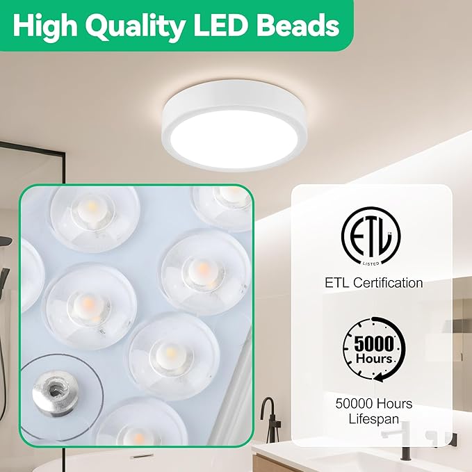 11" LED Flush Mount Ceiling Light, White Modern Ceiling Light Fixture with 5CCT 2700K-5000K, Dimmable LED Light Fixtures Ceiling Mount for Kitchen Bathroom Bedroom Hallway