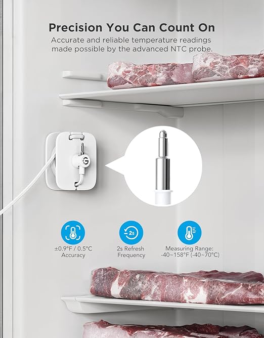 GoveeLife Refrigerator Freezer Thermometer 1 Pack, Bluetooth Temperature Sensor with Alarm, Smart APP Alerts for Fridge/Freezer/Tub(WiFi Gateway Not Included)