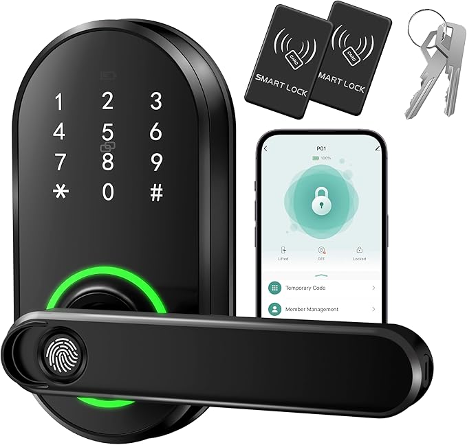 Smart Fingerprint Door Lock with Keypad, Keyless Entry Door Lock, Door Locks for Front Door, Bedroom, Home or Office, Electronic Keypad Deadbolt with Auto Lock, Remote Code Sharing, Easy to Install