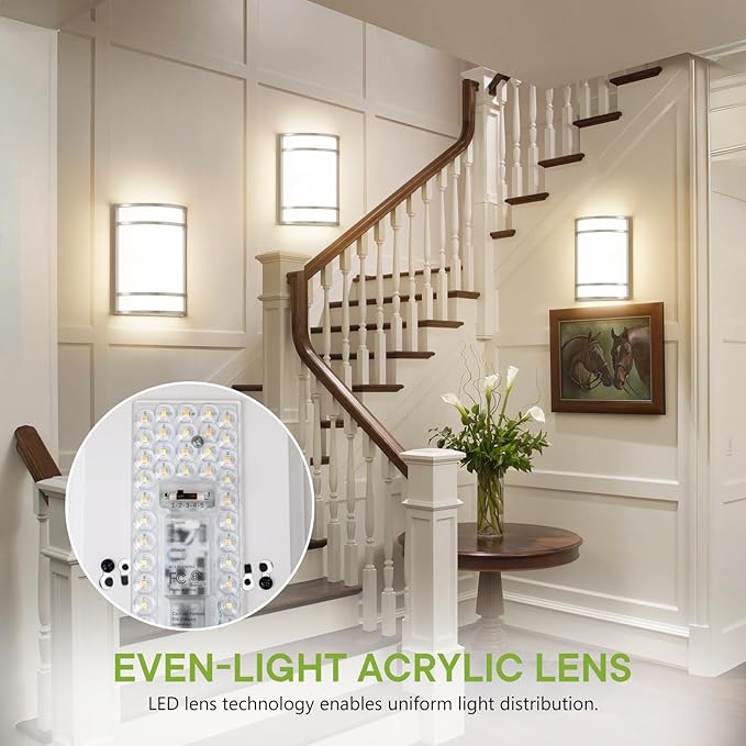 LED Indoor Wall Mount Light Fixture, Brushed Nickel Wall Sconce Lighting, 3000K 4000K 5000K Adjustable, Half Cylinder Hallway Light Fixture for Living Room Bedroom Porch 2 Pack