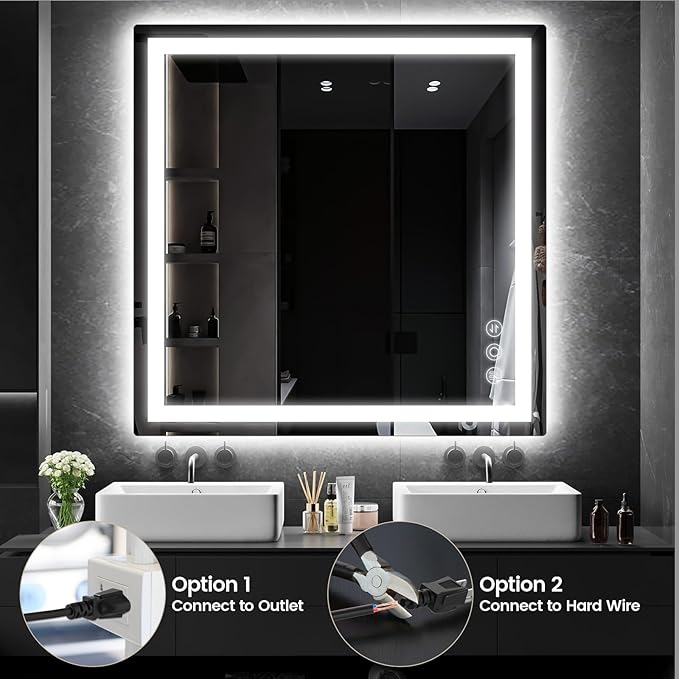 36"x 36" Bathroom Mirror for Over Sink, Anti-Fog LED Bathroom Mirror with Lights, Memory 3 Colors Modes & Dimmable Bathroom Vanity Mirror