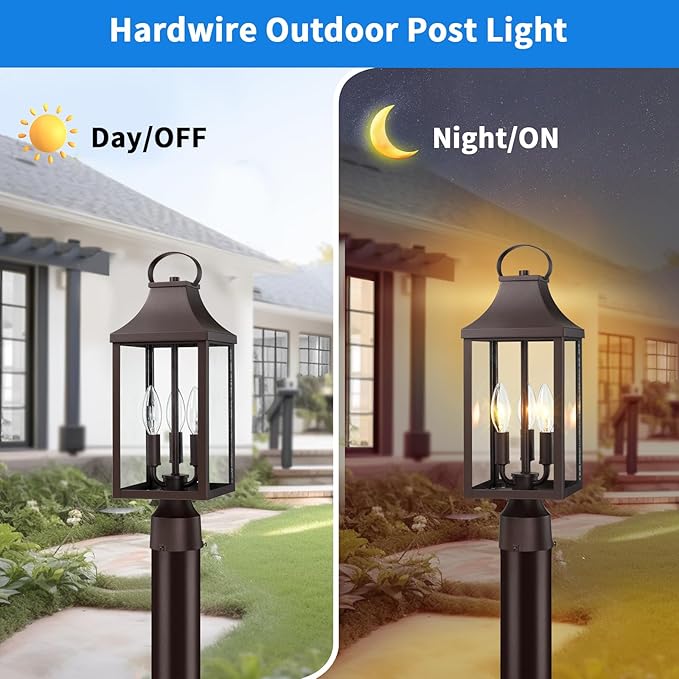 18.62 Post Light Outdoor, Large 3-Light Lamp Post Light Fixture, Modern Pillar Outside Lighting Waterproof Post Lantern Lamp Outdoor Post Light Fixtures Pole Lights for Porch, Brown, 1 Pack