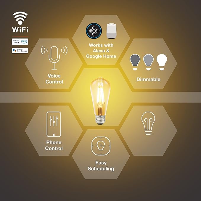 Sylvania WiFi LED Smart ST19 Amber Finish Light Bulb, 3.5W Efficient, for Alexa/Google Assistant, 2000K, No Hub Required - 2 Pack (75802)