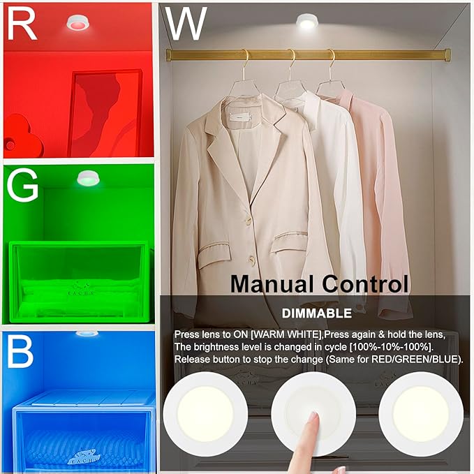 Puck Lights with Remote , Wireless Under Cabinet Lighting,Color Changing Tap Lights with Dimmer and Timer, AAA Battery Operated Light Push Lights Stick on for Closet, Bedroom Wall, Under Cabinet