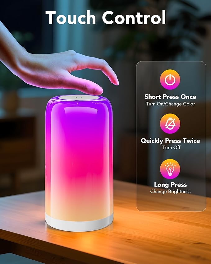 VOLIVO Smart RGBCW+IC Table Lamp - Touch Control, Dimmable Night Light, Plug-in Design; Compatible with Alexa & Google Assistant. A Stylish Decorative Gift.