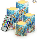Sea Turtle Pillar Candles Bulk Led Flameless Battery Operated Candles with Timer Remote Color Changing Electric Fake Candles for House Warming Home Decorations Set of 4