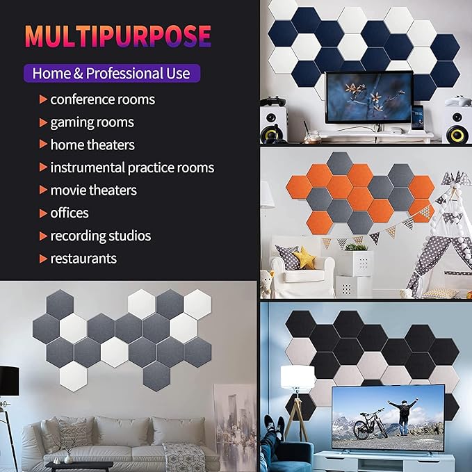 Mollywell Hexagon Acoustic Panels 14x12 - Reduce Echo & Reverb, Noise Blocking Wall Tiles for Gaming Room & Recording Studio, Red Sound Absorbing Panels