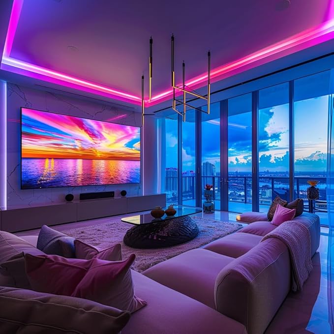 LED Strip Lights 24V COB LED Pink Super Bright LED16.4ft Dotless High Density 14W/m, 8mm Width Cuttable Flexible for Home DIY led Pink Commercial Decoration Projects (No Power Supply)