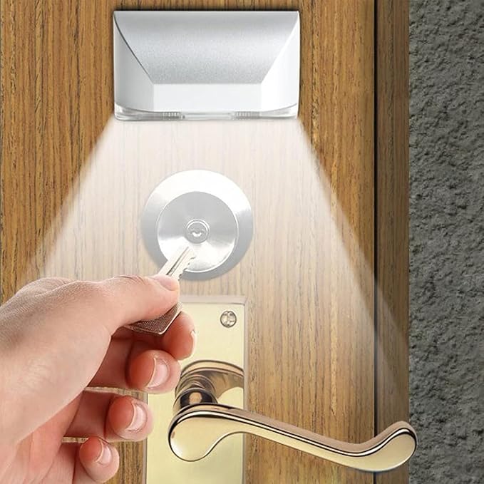 Key Light Door Light, Small Motion Sensor Light with 4 LED Bulbs, Battery Powered Night Lights for Hallway, Stairway, Kitchen, Closet, Bedroom (Silver)