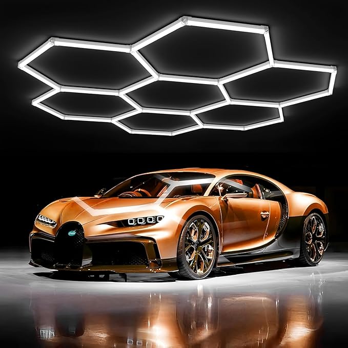31-Lights LED Hexagon Honeycomb Shop Light, 48,800 Lumens Super Bright 7-Hex DIY Ceiling Light, 488W Garage Lighting for Car Detailing, Workshop, Warehouse, Gym, Basement