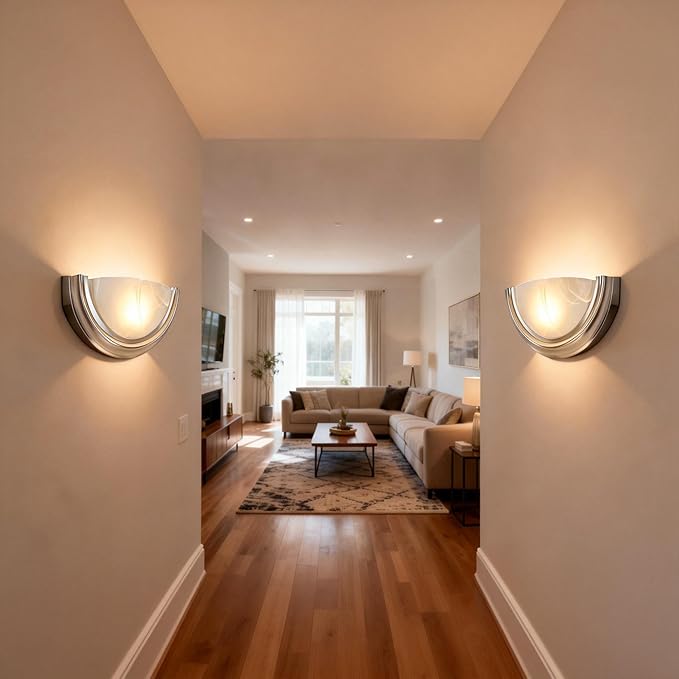14 inch LED Wall Sconce, Half Moon Indoor Wall Light with Glass Shade, 3000K Warm White, Support Dimming, Modern Bathroom Vanity Light Fixtures for Bedroom, Living Room, Hallway, Stairwell