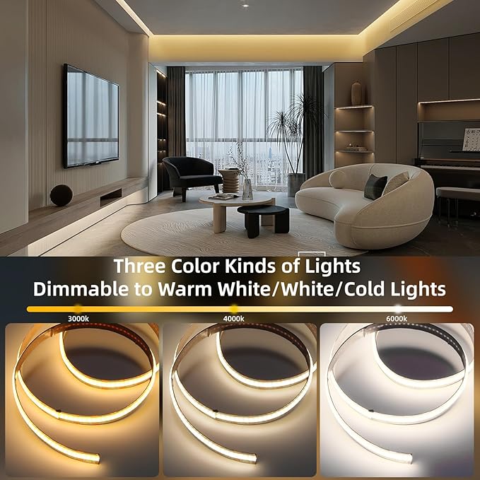 5V USB LED Strip Light 3.28ft Under Cabinet Tape Lights 1m Dimmable COB LED Lights 640LEDs 6000K White Cuttable LED Light Strip for Bedroom Sewing Machine DIY Lighting TV Backlight