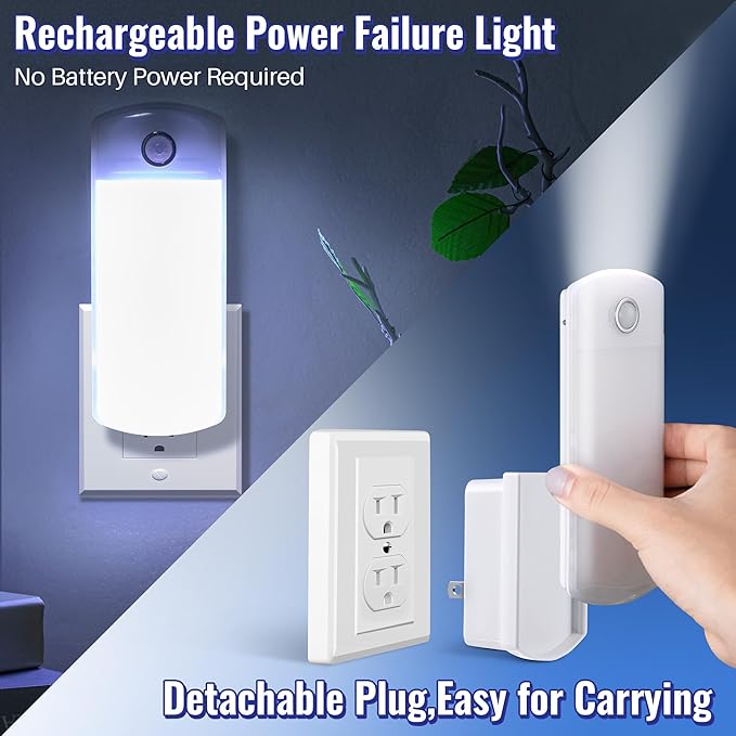 2 Pack LED Power Failure Light, 4 in 1 Rechargeable Plug in Flashlights with Motion Detection, LED Emergency Lights for Home Power Failure Black Outs Hurricane Supplies