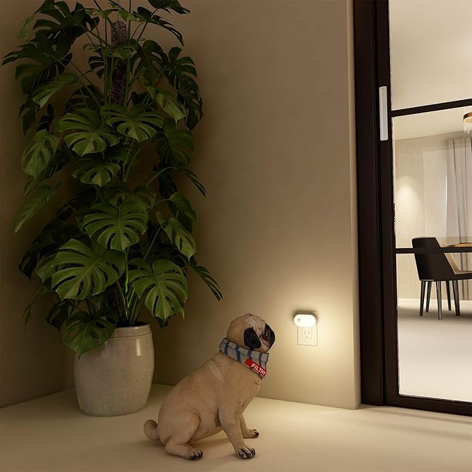 Lyridz Plug in Night Light with Motion Sensor, 120LM Superior Bright Smart Mini LED Nightlight, Warm White with Stepless Adjustable Brightness for Bathroom, Bedroom, Kitchen, Stairs, Hallway, 2 Pack