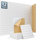 Kuchoow Acoustic Sound Absorbing Self Adhesive Brick Felt Wall Panels for Studio Office, 12 Pack White Acoustic Treatment Tiles for Ceiling Decorative Boards for Bedroom Gaming Room 12''×12''×0.4''