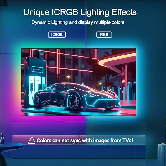 LED TV Backlight, 16.4ft RGBIC TV Backlight for 55-70 inch TV, Smart LED Light for TV with Bluetooth APP and Remote Control, Color Changing Colorful LED Light, Music Sync Function, 99+ Scene Modes