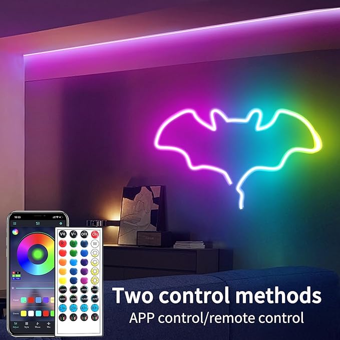 LED Neon Rope Lights 32.8FT,IP65 Waterproof LED Strip Lights, Music Sync LED Lights with Remote and APP Control,24V RGB LED Rope Lights for Bedroom,Holiday Decoration（with Snap &Screws）