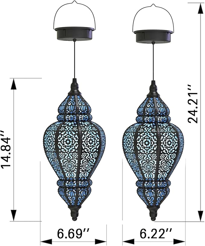 Hanging Solar Lights Outdoor Garden Decor Solar Lantern Waterproof Plastic Moroccan Outdoor Decorations for Patio Pathway Yard Backyard Garden Decorative (Black, 1)