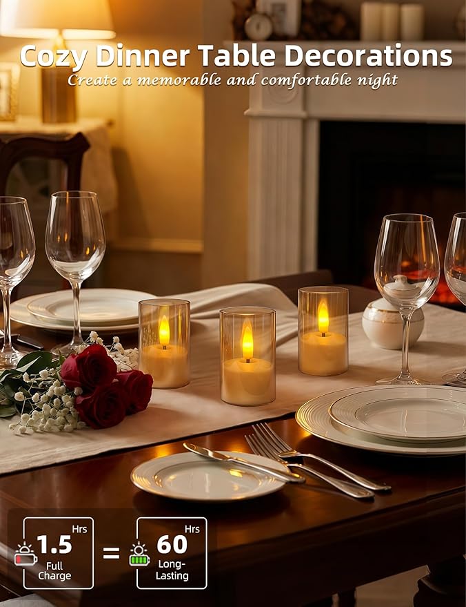 Rechargeable Acrylic Flameless Candles with Remote Timer, Flickering Warm White Tealights, Ideal for Home Decor Weddings Parties, Restaurants(Amber,Set of 6)