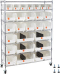 VEVOR 7-Tier Rolling Bin Storage Rack, 26 Organizer Bins, Bin Rack Storage Steel Wire Shelving System with Wheels, Mobile Tool Organizer for Garage, Warehouse, Office, Restaurant, Kitchen, Classroom