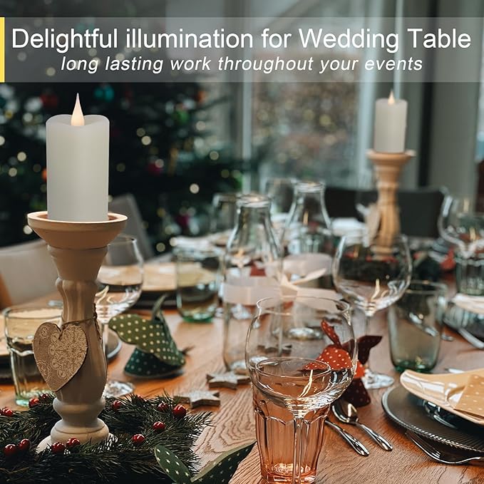 Flickering Flameless Candles with 3D Moving Flame, 6 Pack Battery Operated Candles with Remote Timer, 2" x 4" Ivory Real Wax Pillar Electric LED Candle for Wedding Party