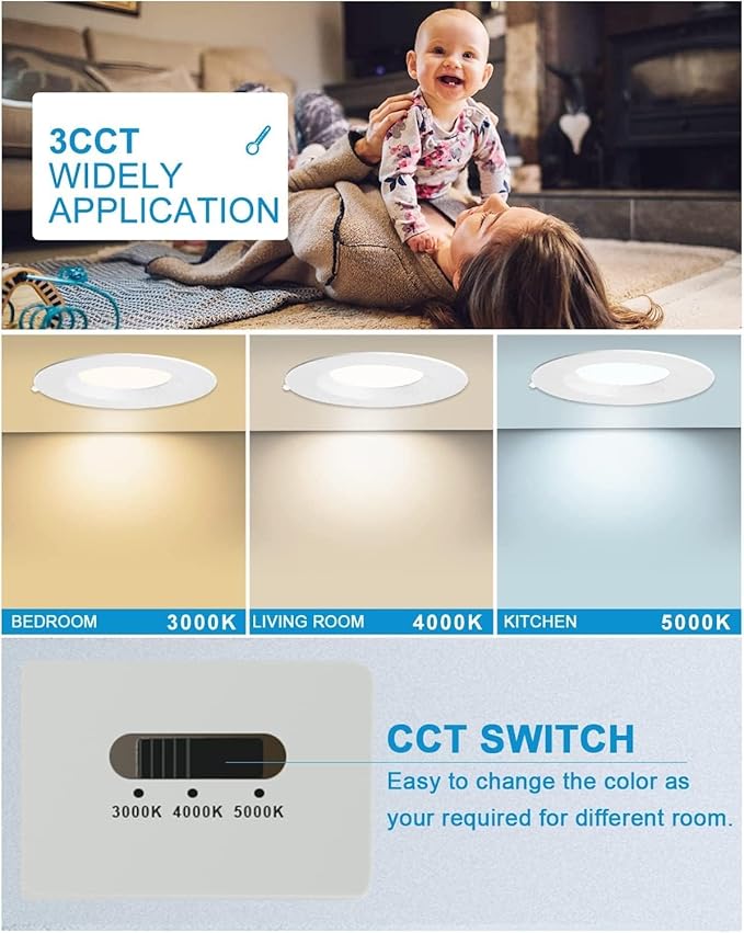 Lightdot 6 Inch Recessed Lighting 6 Pack White, 12W Dimmable LED Downlight 3CCT Selectable (3000K/4000K/5000K), Anti-Glare Slim Canless Ceiling Light