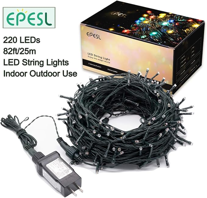 Indoor Christmas String Lights - 220 LEDs 82ft/25m 8 Modes End-to-End Plug in Outdoor Waterproof Decorative Fairy Twinkle Halloween Light for New Year/Tree/Wedding/Thanksgiving Day/Patio - Cool White