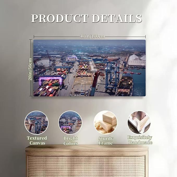 Wibinuki Wall Art Wall Decor Wall Paintings Aerial view of Port G network and technology da communicion for Living Room Bedroom Bathroom Home Decor Can Be Hung Directly 20"x 40"