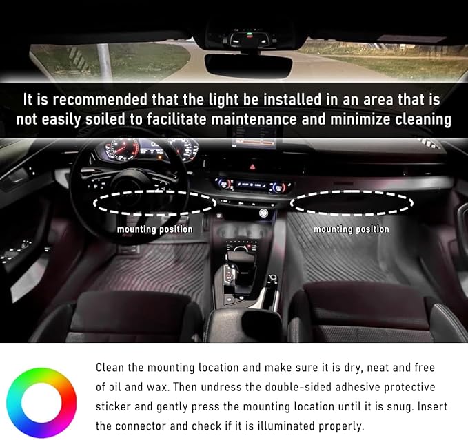 Car Interior LED Strip Light, 12V 24 LED Waterproof Neon Ambient Night Light with USB Port, Automotive Atmosphere Decorative Under Dash Lighting Kit, Car Accessories (White)