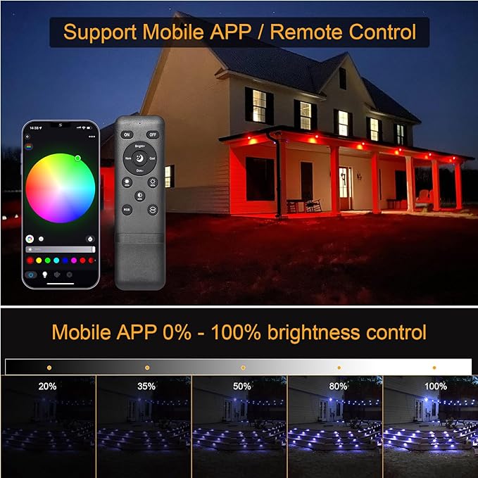 LED Deck Light Kit, 10pcs Φ1.77” WiFi Wireless Smart Phone Control Low Voltage Recessed RGBW Deck Lights with Remote, Voice Control, IP67 Waterproof Outdoor Path Stair Landscape Lighting, Black