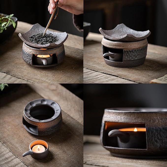 Ceramic Tea Stove Warmer Set, Aromatherapy Burner, Handmade Ceramic Candle Wax Melts Warmer with Tealight Holder, for Meditation (B)