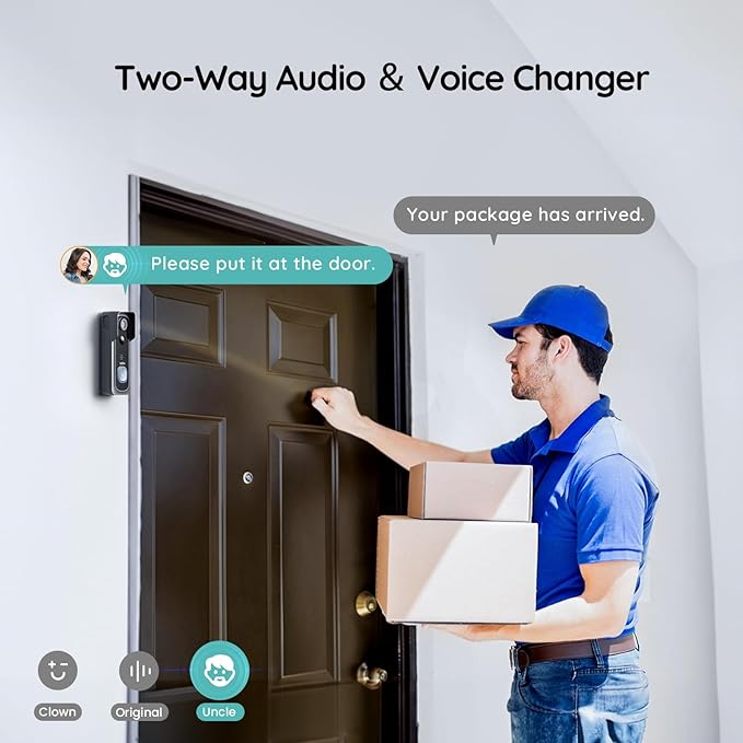 BOIFUN Video Doorbell Camera Wireless – No Subscription Required, 2K HD, 166° Wide View, HDR Night Vision, Motion Alerts, Two‑Way Audio & Battery Video Doorbell with Chime, 2.4 GHz Wi‑Fi Only