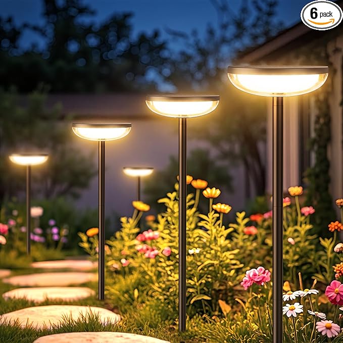 Solar Pathway Lights Outdoor, 6 Pack Tall Solar Garden Lights Waterproof for Yard Flower Bed Patio Path Walkway Driveway Outside Decor Landscape Lighting